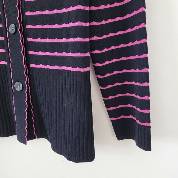 Exclusively Misook Scalloped Button Front Cardigan Sweater small - Picture 2 of 9